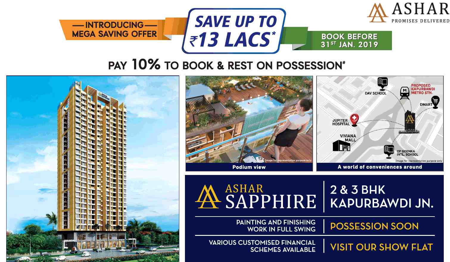 Pay 10% to book and rest on possession at Ashar Sapphire in Mumbai Update